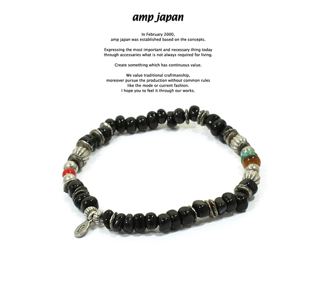 amp japan 16AHK-452 Tumble Stone Bracelet -Black Agate-