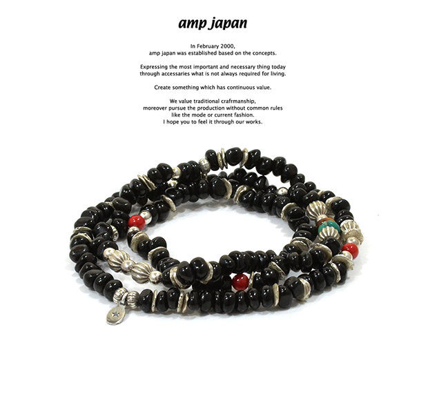 amp japan 16AHK-455 Tumble Stone Long Bracelet -Black Agate-