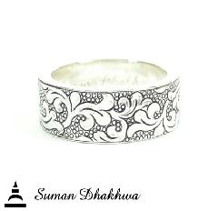 Suman Dhakhwa SD-R119 " Valhalla Collection " Wide Flat Leaf Carving Ring