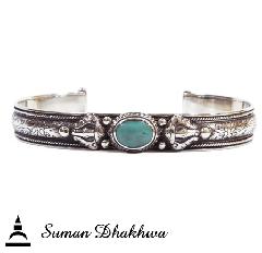 Suman Dhakhwa SD-B59 " Valhalla Collection " Leaf Carving Cuff w/ Turquoise