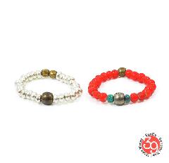 Sunku SK-031 White Heart & Silver Beads Ring