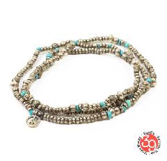 Sunku SK-084 Silver & Turquoise Beads Long Necklace W/Peace