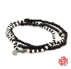 Sunku SK-087 Antique Black & White Beads Long Necklace