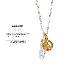 amp japan 14ah-145 small feather & peace sign necklace