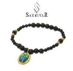 SAHRIVAR@SB55B17S Brass Maria Beads Enameled Bracelet/Onyx