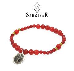 SAHRIVAR@SB60S17S Silver Maria Beads Bracelet/Red Agate