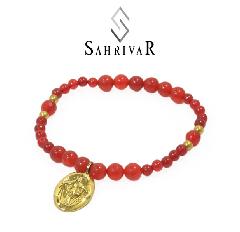 SAHRIVAR@SB61B17S Brass Maria Beads Bracelet/Red Agate