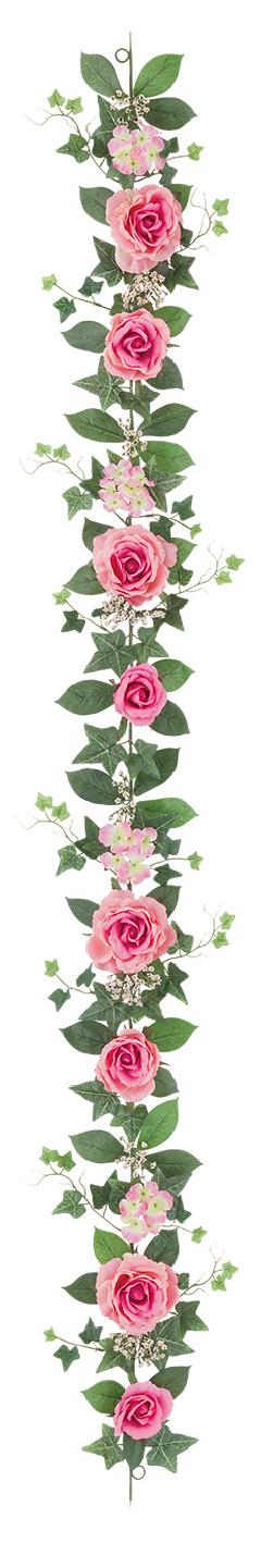 屋内用造花バラガーランド（ファインローズ・モーヴ・全長１８０ｃｍ/花径３．５〜１１ｃｍ）ＦＬＧ−３０１７