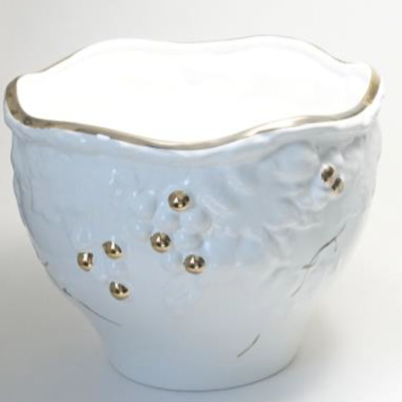 ポルトガル製陶器のプランター　植木鉢　穴あけ　鉢カバー　白　ホワイト　葡萄　おしゃれ8700A-GL