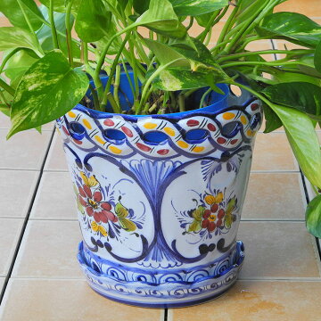 ポルトガル製陶器のプランター　植木鉢　穴あき　鉢カバー　PFA-596BL