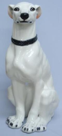 犬の置物　グレーハウンド 　白　ホワイト　陶器　イタリア製　インテリア　ガーデン　置物　オブジェ-74WSD    