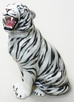豪華な動物の置物　トラ　ホワイトタイガー　白　陶器　イタリア製　インテリア　ガーデン　置物　オブジェ--86WSD    