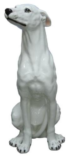 犬の置物　グレーハウンド 　白　ホワイト　陶器　イタリア製　インテリア　ガーデン　置物　オブジェ-108WSD  