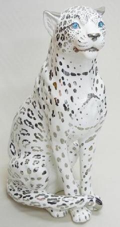 動物の置物 　白 ホワイト　レオパード　ヒョウ　イタリア製 陶器　104PS