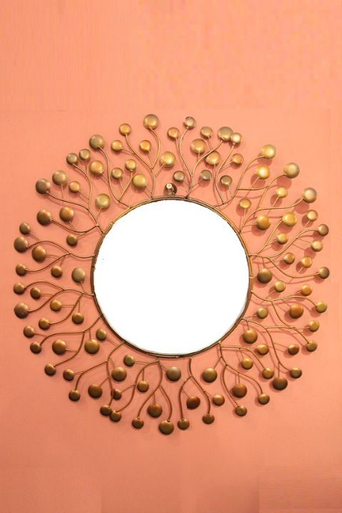 アイアン　壁掛けミラー/鏡　（スパークリング）ゴールドS