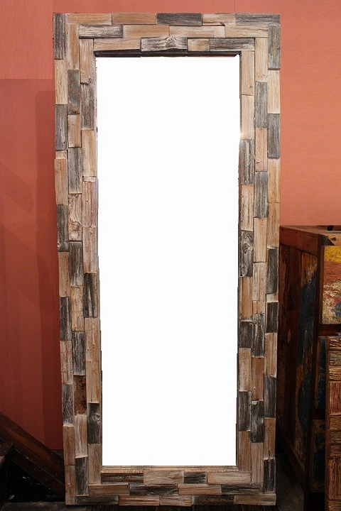 木製　壁掛けミラー/鏡　コンビベージュＬ