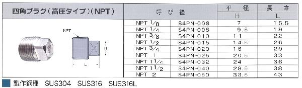 SUS304】四角プラグ（NPT）｜配管用ステンレス鋼管 販売