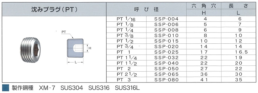 コード SUNCO SUSプラグ（沈み 左ネジ PT 3／8 （100本入） A00256188030000000(2413923)[送料別途