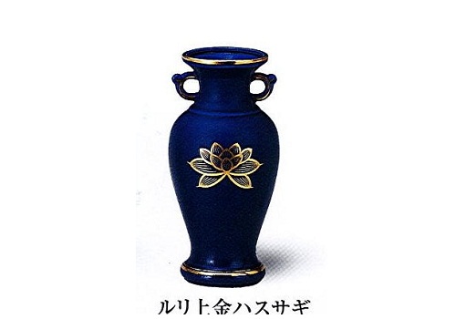 ◇花瓶・サギ型花立　ルリ上金ハスサギ　尺0