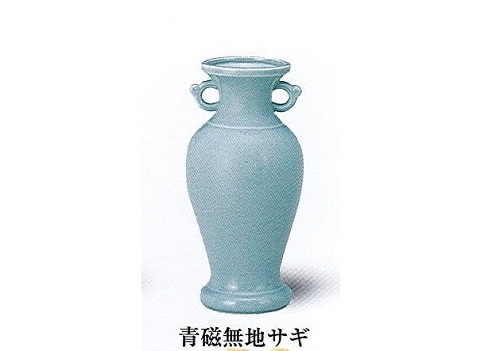 △花瓶・サギ型花立　青磁無地サギ　7.0寸×1ケース(4本入)