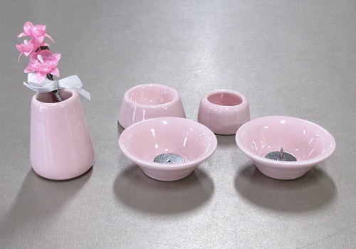 ■おもいでのあかし仏具８点セット　陶器　ピンク