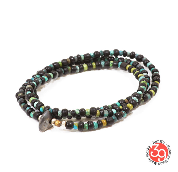 Sunku LTD-016 Antique Beads Necklace & Bracelet Black x Turquoise