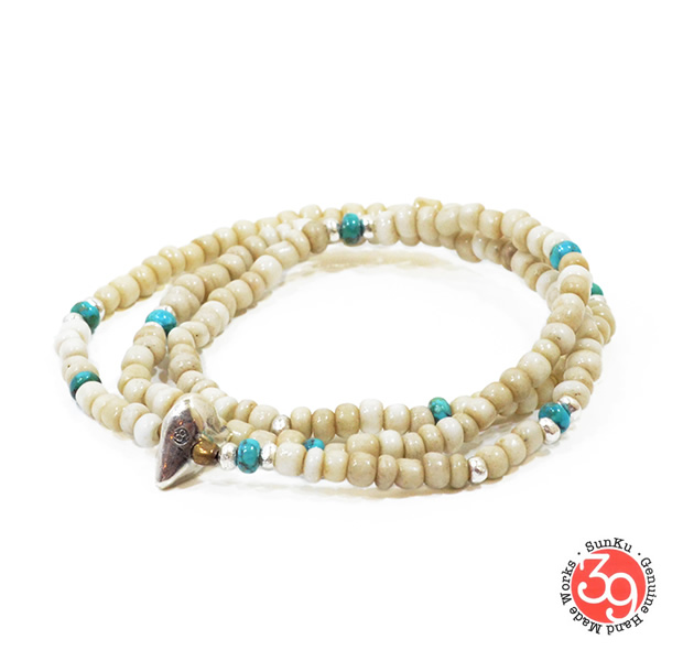 Sunku LTD-024 Antique Beads Necklace & Bracelet White/Turquoise