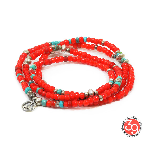 Sunku SK-086 White Heart & Turquoise Long Necklace W/Peace
