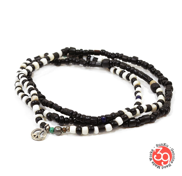 Sunku SK-087 Antique Black & White Beads Long Necklace