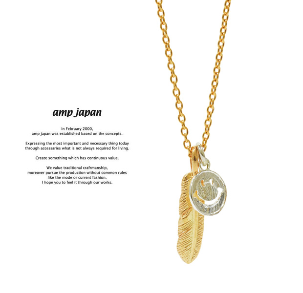 amp japan 14ah-146 small feather & smile necklace