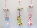 �日本製ガラス風鈴和柄夏の花３柄セット（本体８ｃｍ）国内製３２−３０4