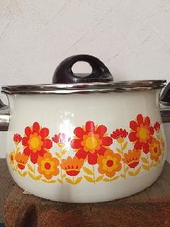 デッドストック昭和レトロ鍋花柄オレンジ | わけあり商品.jp
