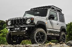 アイアンバンパー フロント ジムニー JB64 ブラック (スキッドプレート シルバー + フォグランプステー) セット