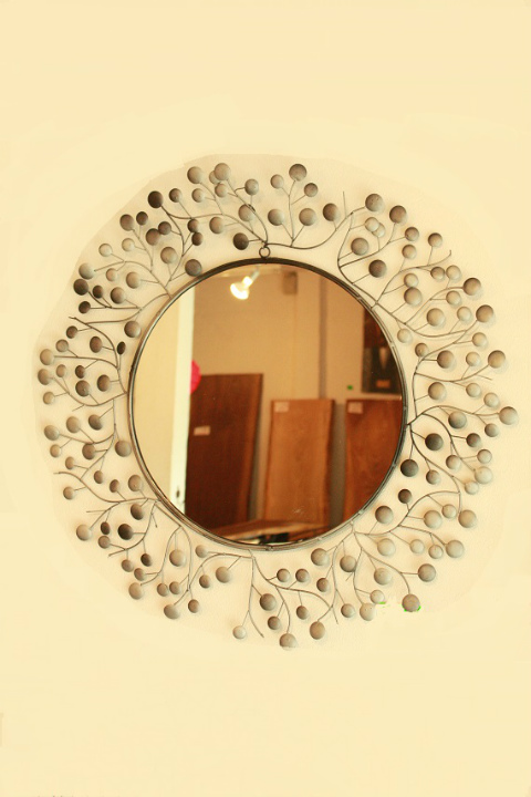 アイアン 壁掛けミラー/鏡 （スパークリング）シルバーグレー