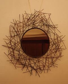 アイアン　壁掛けミラー/鏡　（鳥の巣）サイズM