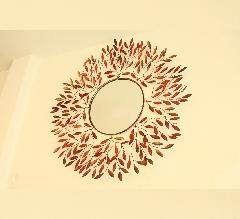 アイアン　壁掛けミラー/鏡　（栗の木の葉）