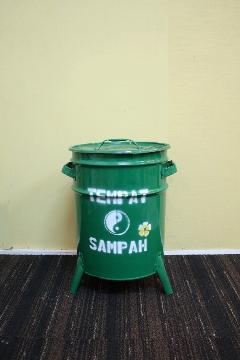 ドラム缶ゴミ箱/ダストボックス緑（小）