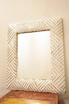 木製　壁掛けミラー/鏡　（白・金）