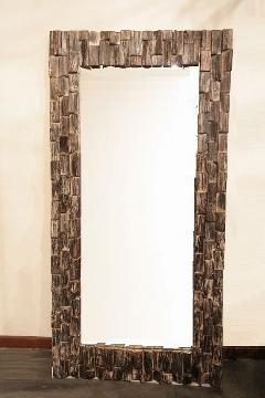 木製　壁掛けミラー/鏡　（大・木片）