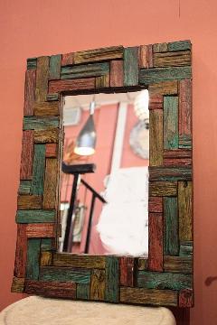 木製　壁掛けミラー/鏡　 カラフル