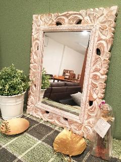 木製　壁掛けミラー　ミニ /鏡　ホワイト