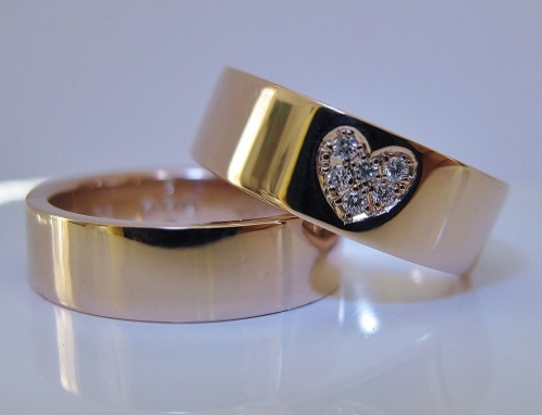 結婚指輪、マリッジリングのオーダー。マリッジリング ピンクゴールドハート紋様ダイヤモンド・ハート＆キューピット エンゲージリング・マリッジ