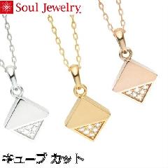 ・遺骨ペンダント キューブ カット ホワイトゴールドK10  Soul Jewelry
