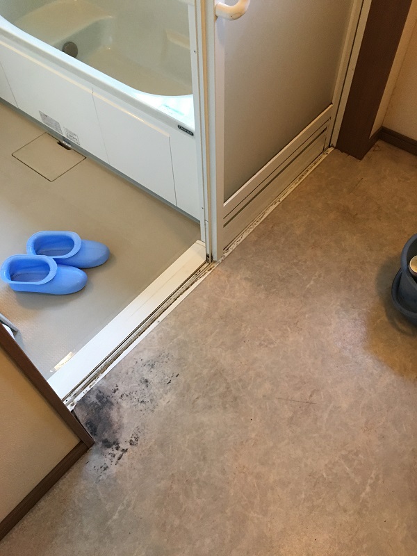 洗面所　床　クッションフロア　水漏れ　カビ　